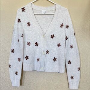 Abercrombie Kids Ivory Cardigan with Chocolate Floral Design